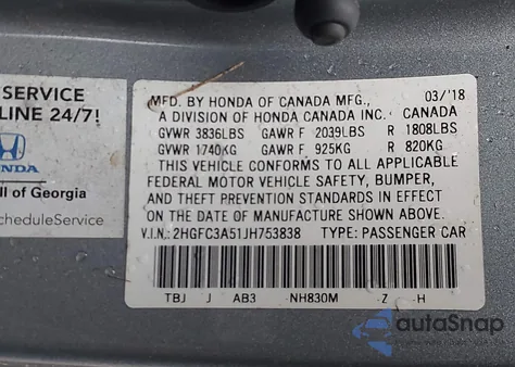 2018 Honda Civic Si z USA, uszkodzony, nr VIN 2HGFC3A51JH753838